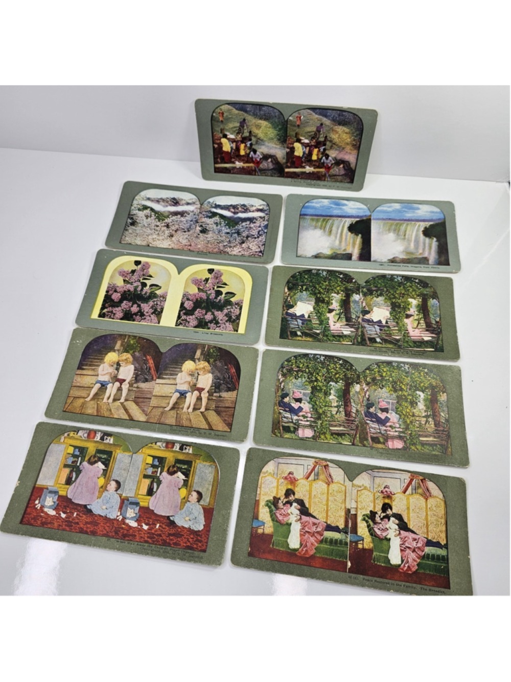Lot of 9 Antique T.W. Ingersoll Stereoview Cards Niagara Java Children c.1890s